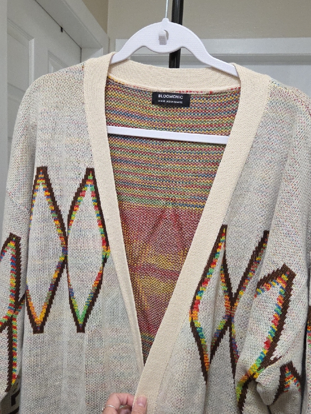 BloomChic Beige Tribal Geometric Open Front Cardigan Plus Size 18/20 Boho - Picture 5 of 11